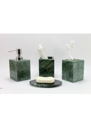 KLEO Bathroom Accessory Set Made from Natural Stone Bath Accessories Set of 4 Includes Soap Dispenser Toothbrush Holder Tumbler and Soap Dish Green