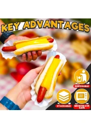 Hotdog Serving Tray for Food Serving 50Pcs White Hot Dog Trays Disposable Trays for Serving Food Trays for Party Serving Supplies Hotdog Tray Small White Paper Trays for Food Disposable Plates