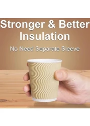 ماهمير® اكواب قهوة مموجة معزولة بلون بني للاستعمال مرة واحدة سعة 12اونصة، صديقة للبيئة للاستعمال مرة واحدة،اكواب ورقية مموجة للمشروبات الساخنة،اكواب قهوة ورقية بتصميم مموج للمشروبات 8أونصة.100 قطعة