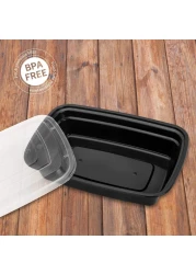 Go2Camps Alsaqer [20 Pack] Compartment Black Base With Lids Food Storage Container(32 Oz) Re32, Disposable Food Container, Meal Preparation Containers, Lunch Boxes Microwave, Freezer Safe