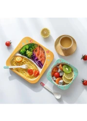 5PCS Unbreakable Kids Plate and Bowl Set for Healthy Mealtime, Bamboo Children Dishware Set with Plate, Bowl, Cup, Fork and Spoon, BPA Free Dishwasher Safe, Fox