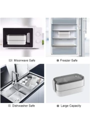 Stainless Steel Lunch Box - Insulated Bento Box Multifunctional-Containers Lunch Box with 2 Compartments &amp; Tableware(304 stainless steel) lunch box with Lunch MahMir Lunch bag (Light Blue + Lunch Bag)