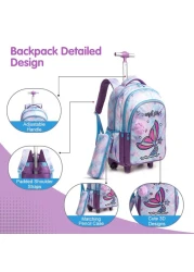 Eazy Kids 18Inch Set of 3 Trolley School Bag with Lunch Bag and Pencil Case Mermaid - Purple