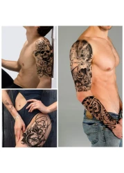 Yazhiji 36 Sheets Temporary Tattoos Stickers 12 Sheets Fake Body Arm Chest Shoulder Tattoos for Men or Women with 24 Sheets Tiny Black