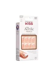KISS Salon Acrylic Press On Nails Nail glue included Bonjour NudeWhite Short Size Squoval Shape Includes 28 Nails 2g Glue 1 Manicure Stick 1 Mini File