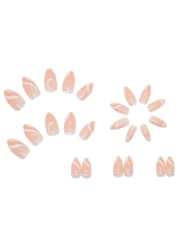 24 Pcs Coffin Press on Nails Long Sunjasmine Fake Nails Glue on Nails Glossy False Nails with Glue Acrylic Nails for Women and Girls White Swirl