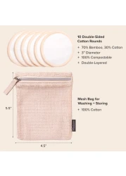 Paulas Choice Reusable Makeup Remover Pads EcoFriendly Cotton Bamboo Rounds for Toner Exfoliants Includes Washable Bag for Laundry Storage 10 Count