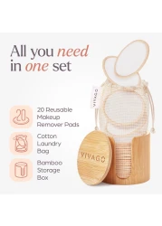 Reusable Cotton Rounds for Face 20 Pack Soft Reusable Makeup Remover Pads with Washable Drawstring Laundry Bag Bamboo Holder All Skin Type Skincare Set Facial Cleaning Cloth