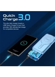 Promate Magnetic Wireless Power Bank, 10000mAh 15W Qi Wireless Mag-Safe Battery Pack with 20W USB-C Power Delivery Port, 18W QC 3.0 Port and Foldable Stand for iPhone 13, iPad Air PowerMag-10Pro Blue