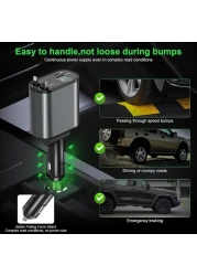 Retractable Car Charger 4 in 1 Fast Charging Adapter with Type C Cable, Dual USB Ports, Voltage Display, 60W Power Compatible with iPhone, iPad, Galaxy &amp; More