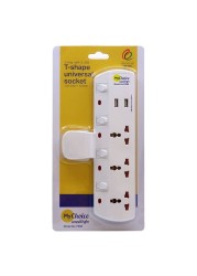 MyChoice 3-Way with 2 USB Ports T-Shape Universal Wall Socket Adapter