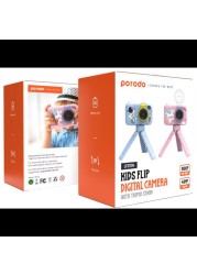 Porodo Lifestyle Kids Flip Digital Camera with Tripod Stand, 12MP (Extrapolated 48MP), 1080P Video, 2.4&quot; Widescreen, 180&deg; Flip Lens, 5 Color Filters, 4 Hours Battery Life, Blue
