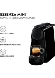 De'Longhi Nespresso Essenza Mini Coffee Machine, &lrm;0.6 Liters Water Tank Capacity, 1370 Watts, Removable Tank, Ultra-Compact Design, Automatic Shut-Off, Plastic, Black EN85.B