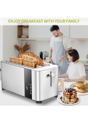 4 Slice Toaster with Extra-Wide Slots &ndash; Adjustable Temperature Control, Defrost &amp; Reheat Functions for Bread, Bagels &amp; Snacks, Stainless Steel Breakfast Toaster 1400W