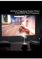 Radiotronics 4K 1080P Support Outdoor Home Theater Movie Projector with 5G WiFi6 Blue tooth, 90° Flip Head, AI Smart Voice Control HDMI Wireless Portable Projector