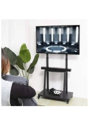 TV Stand with Wheels: Mobile TV Trolley with Mount For 32-80 Inch LED LCD Oled Flat Curved Screen Floor TV Cart Portable Rolling TV Monitor Shelf with Heavy Duty Base