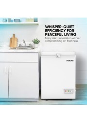 Nikai 150L Gross/100L Net, Single Door Chest Freezer With Storage Basket, High Energy Efficiency Cooling System, Adjustable Temperature, Silent Operation, NCF150N7, White