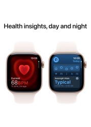 آبل ساعة السلسلة 10 GPS 46 ملم هيكل من الألومنيوم - ذهبي وردي مع سوار رياضي - أحمر الخدود متوسط ​​/ كبير
