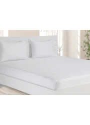 Hotel Linen Klub Twin Fitted Sheet 1pc, 100% Cotton 250tc Sateen 1cm Stripe , Size: 100x200+25cm, White