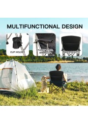 Foldable Camping Chair with Ergonomic High Back, Cup Holder, Adjustable Feet, and Storage Bag – Heavy-Duty Portable Outdoor Chair for Camping, Beach, Fishing, and Picnics - Blue/Black
