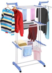 3-Layer Clothes Drying Rack, Heavy Duty Folding Clothes Hanger with Adjustable Wings – Indoor & Outdoor Use, Double 3-Layer Cloth Drying Stand