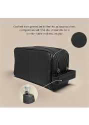 Classic Milano Leather Travel Toiletry Bag, Handbag, Clutch &amp; Cosmetic Pouch &ndash; Travel Organizer, Spacious Case &amp; Dopp Kit for Shaving, Makeup &amp; Grooming Essentials &ndash; 202228 Black