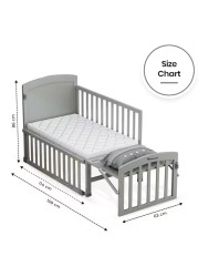 Teknum - 7 in 1 Convertible Kids Bed &amp; Bedside Crib w / Mattress, Mosquito net &amp; Detachable Wheels(0 - 12yrs) - Grey