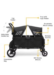 TEKNUM Fellow Wagon Stroller for 2 kids with Snack Tray - Black