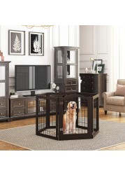 PAWLAND 144inch Extra Wide 30inches Tall Dog gate with Door Walk Through Freestanding Wire Pet Gate for The House Doorway Stairs Pet Puppy Safety Fence Support Feet Included Espresso6 Panels