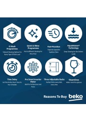 Beko Freestanding Dishwasher 15 Place Settings, 8 Programs,3 Racks,A++ Energy Rating,10 yrs warranty on Prosmart inverter motor,BDEN38523XQ(Stainless)