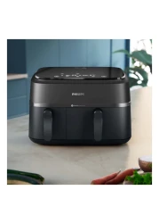 فيليبس مقلاة هوائية بسلة مزدوجة من السلسلة 3000 NA350/00 - أسود 9 لتر