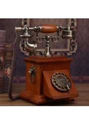 Sprintee Vintage Retro Antique Landline Phone with Wooden Base Drawer, Vintage Telephone European Style Old Fashioned Wired Telephone For Home Office Cafe Restaurant Decoration