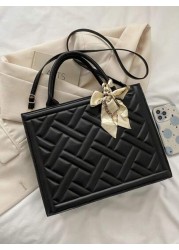 Versatile Women s Handbag With Scarf 2024 Summer New Commuting Tote Bag Shoulder Crossbody Chic Small Square Bag With Plaid Scarf Mark