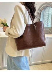A Crocodile Handbag Fashion Large Capacity Shoulder Bag PU Suitable For University Students Teachers Offices Workplaces