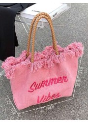 Fashionable Large Capacity Letter Tassel Canvas Tote Bag Simple And Perfect For Shopping And Commuting School Supplies School Bag School Tote Bag Back To School Large Capacity Suitable For Teen Girls