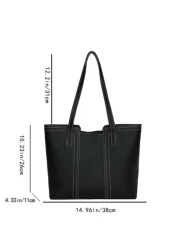 حقيبة كتف ذات تفاصيل خياطة سعة كبيرة ذات طراز بسيط من جلد اصطناعي ل- الأعمال/التنقل/العمل/حقيبة المدرسة العليا