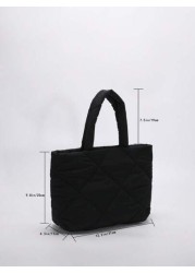 Fashion Lingge Quilted Embroidery Shopping Bag Shoulder Tote Bag Versatile Business Casual Black Bag School Supplies Outdoors Travel Outings Sports Holiday Teacher Gifts Vacation For Teen Girls For Sc