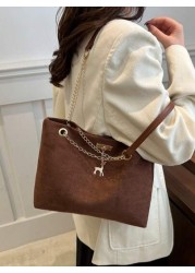 1pc Polyester Deer Decoration Large Capacity Zipper Closure Fashion Shoulder Tote Bag Suitable For Women Daily Use