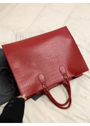 Ankula Burgundy Vintage High Quality Tote Bag New Autumn Winter Fashion All Match Large Capacity Solid Color Crocodile Grain Handbag Suitable For Office Ladies Commuting Laptop Daily Outing Shopping M