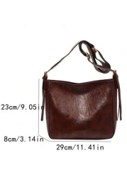 قطعة واحدة حقيبة كتف نسائية كبيرة السعة من الجلد الاصطناعي بطراز عتيق - حقيبة يد سوداء أو بنية ذات سحاب متعددة