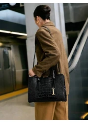 حقيبة أنثوية كبيرة السعة بنمط سحلفية مطبوعة باللون الأسود، حقيبة كتف، حقيبة يد، حقيبة كروس، حقيبة ساتشل بنمط