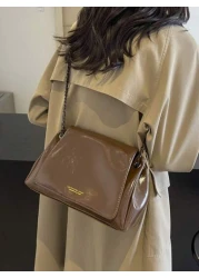 Women s Oiled Wax Leather Tote Bag With Shoulder Chain Large Crossbody Bag