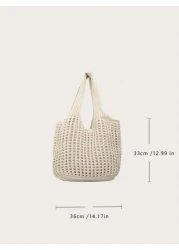 Yogodlns Lightweight Leisure Hollow Out Woven Shopping Crochet Bag For Women Large Capacity Tote Bags For Travel Outdoor And School Multifunctional Kitchen Storage Mesh Bag For Beach Vacation Or Easy