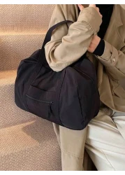 Large Capacity Nylon Shoulder Bag Solid Color Women s Casual Travel Handbag Tote Bags For Students Multiple Compartments Perfect For Beach School Work Daily Use