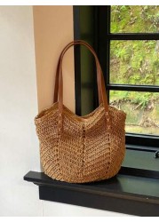 New Large Capacity Straw Tote Bag With Dual Handles For Women Great For Daily Commutes Shopping And Traveling Lightweight And Convenient Design Makes It Perfect For Teenagers College Girls And Outdoor