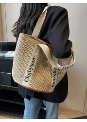 Women s Stylish Woven Straw Beach Tote Bagschool Tote Bag School Bookbag Portable Foldable Business Casual Suitable For Teen Girls Women College Students Teacher Rookies White Collar WorkersCollege Va