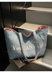حقائب كانفاس قابلة للعكس للربيع والصيف، حقيبة جينز قماشية زرقاء ، حقيبة ظهر قماشية كبيرة، حقيبة نسائية خفيفة