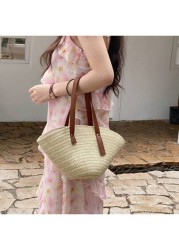 Versatile And Simple Tote Handbag For Women Shoulder Bag For Shopping Vacation Straw Beach Bag For Travel