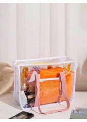 1 2pcs Clear Mesh Large Capacity Tote Bag Beach Bag PVC Waterproof Sandproof Storage Bag Mesh Beach Bag Large Beach Tote Bag Summer Beach Toy Storage Bag Bathroom Bag Foldable Shoulder Handbag Beach S