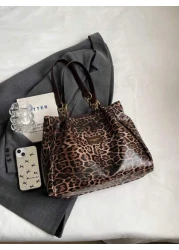 Women Leopard Print Letter Decor Fashionable Versatile Tote Bag
